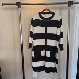 Chico's Black and White Striped Cardigan